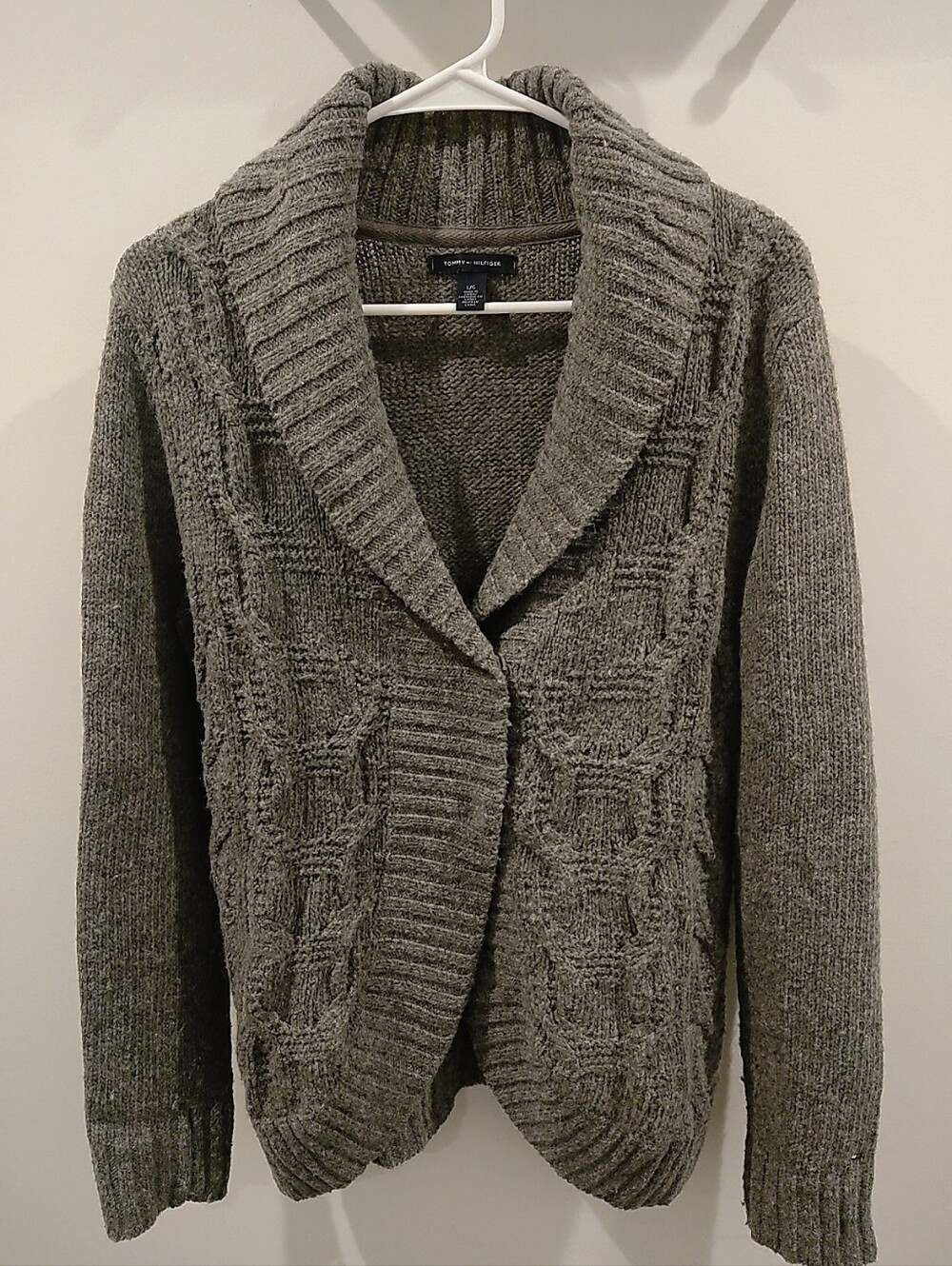 Tommy Hilfiger Gray Shawl Collar Cable Knit Cardigan 37% Lambswool